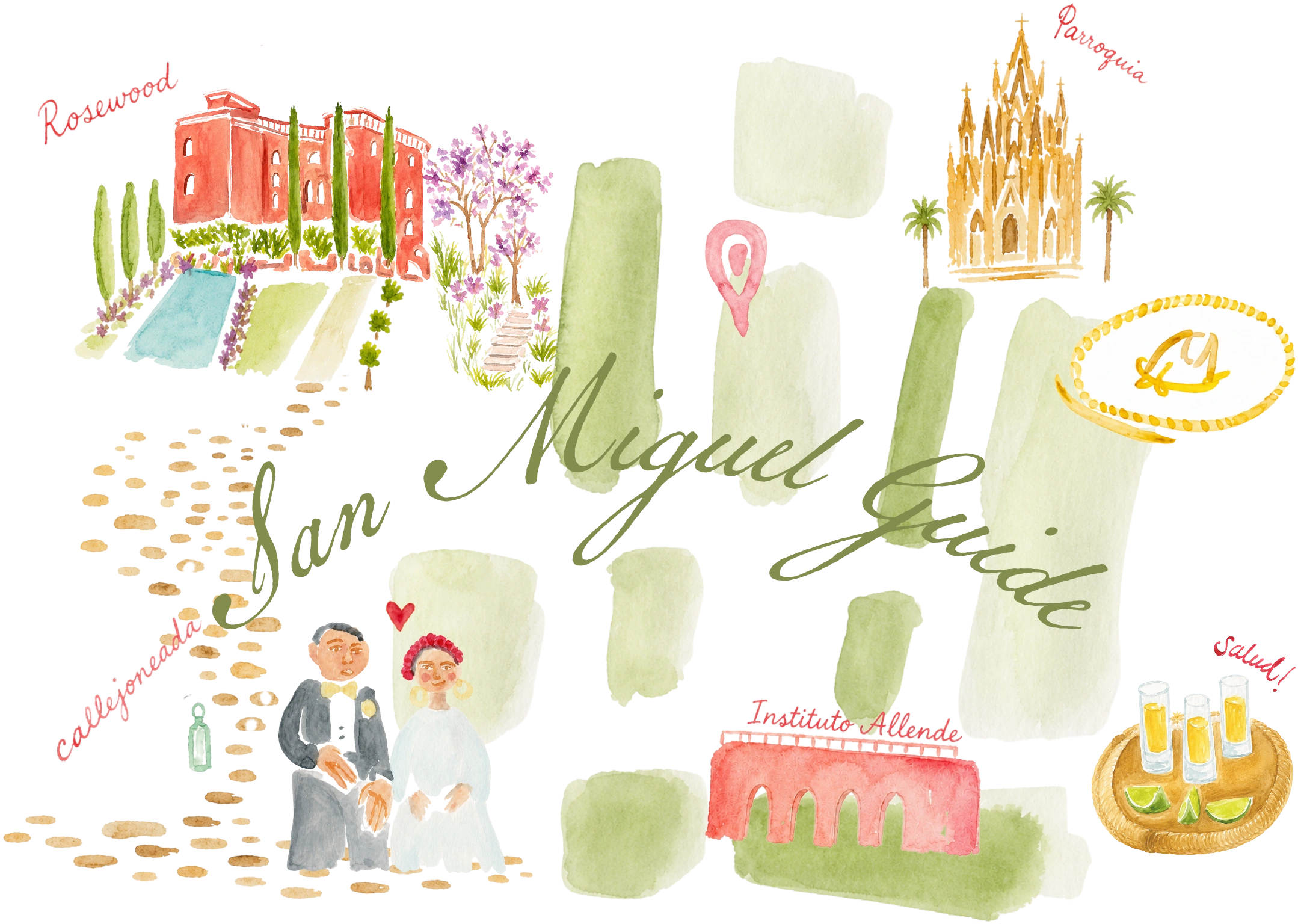 Victoria's painted map of San Miguel with our favorite spots